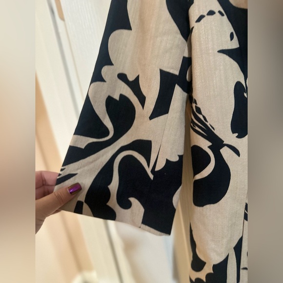 Women’s SEMANTIKS Beige Black Floral Linen Blend Snap Buisness Casual Blazer 10 - Picture 4 of 10